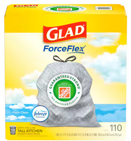 ForceFlex 13 Gal. Tall Kitchen Drawstring Fresh Clean Scent with Febreze Freshness Trash Bags (110-Count)