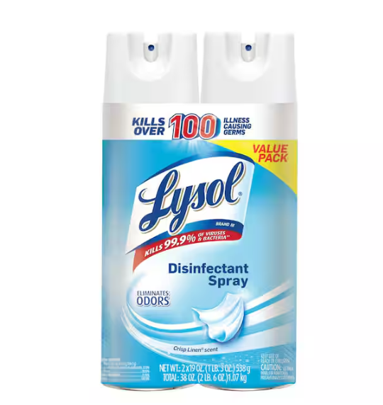 Disinfectant Spray, Household Cleaning Supplies, Antibacterial & Sanitizer, Deodorizer, Crisp Linen 19oz (2-Count)