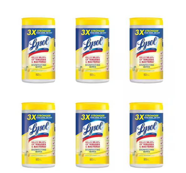 80-Count Lemon and Lime Blossom Disinfecting Wipes (Case of 6)