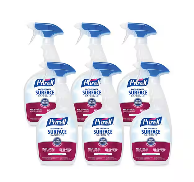 32 oz. Fragrance Free Foodservice Surface Sanitizer, Liquid, Capped Bottle with Spray Trigger Included (6-Pack)