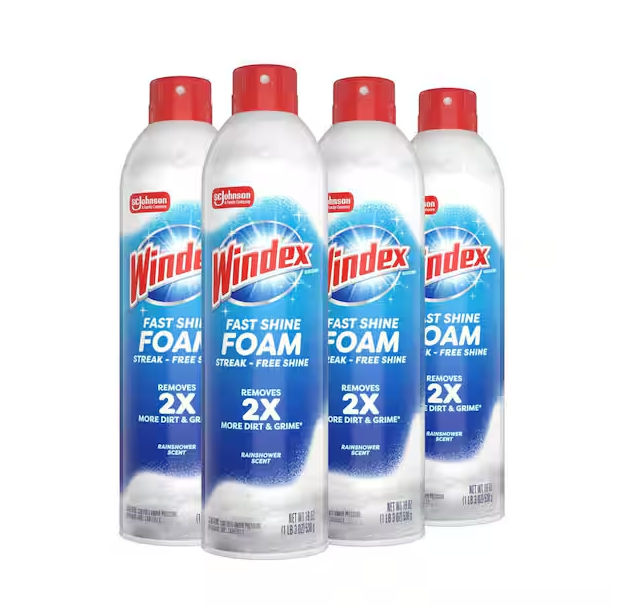 19 oz. Glass Cleaner Fast Shine Foam, Rainshower Scent 4-Pack