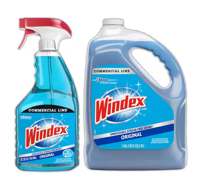 32 oz. Commercial Line Trigger Bottle Original Glass Cleaner and 128 oz. Commercial Original Glass Cleaner Refill.