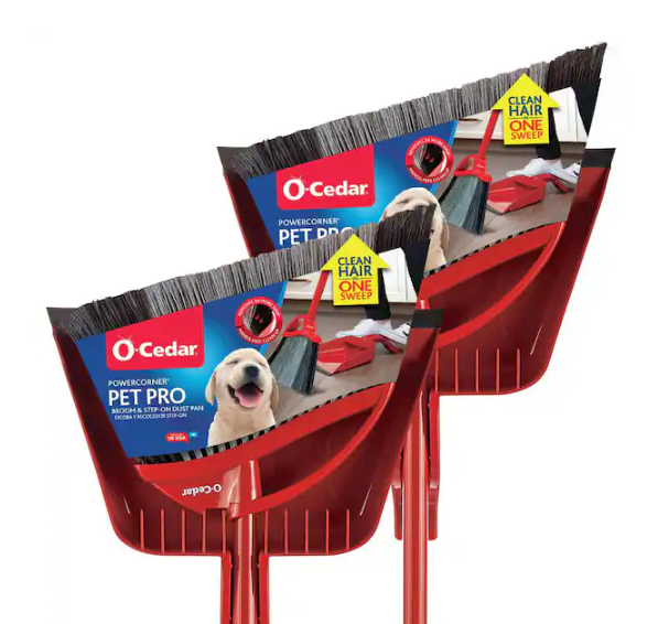Power Corner Pet Pro Angle Broom with Step On Dust Pan (2-Pack)